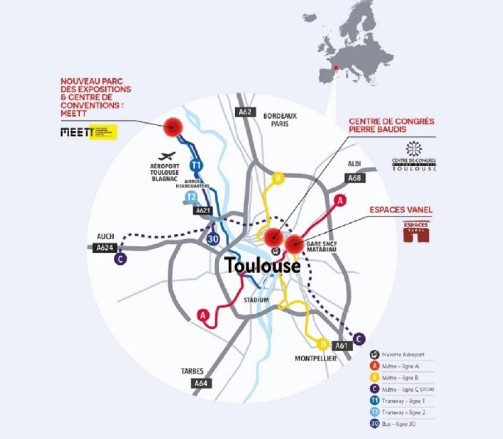 :) Spacieux T4 Aeroport, Ensoleille, Deco Soignee Blagnac Exterior photo